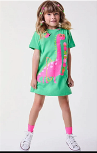 Vestido Infantil Dinossauro Verde Bimbi