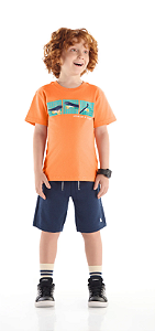 Conjunto Infantil Camiseta Skate e Bermuda (Laranja) Quimby