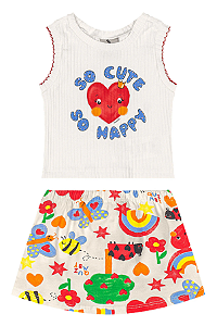 Conjunto para Bebê com Regata e Short-Saia (Off White) Quimby