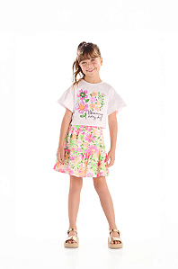 Conjunto Infantil Floral com Blusa e Short-Saia (Branco) Quimby