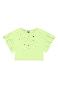 Blusa Infantil Menina Manga Franzida com Strass (Verde Claro)