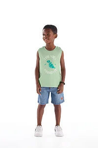 Regata Infantil Masculino em Algodão com Estampa (Verde Claro)