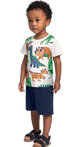 Conjunto com Camiseta Dino e Bermuda para Menino (Off White)