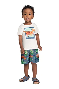 Conjunto Dino com Camiseta e Bermuda para Menino (Off White)