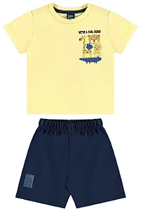 Conjunto de Bichinhos com Camiseta e Bermuda para Menino (Amarelo)