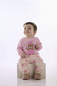 Conjunto Bebê Menina Manga Longa e Calça Ursinha Moranguinhos Rosa Up Baby