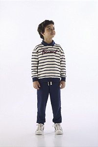 Conjunto Infantil Menino Blusão Listrado e Calça Moletom (Azul Marinho) Quimby