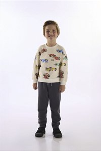 Conjunto Infantil Masculino Carros Com Blusão E Calça (Off White) Up Baby
