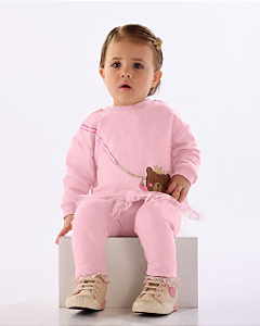 Conjunto Infantil Feminino Com Blusão Em Molecotton E Calça Peluciada