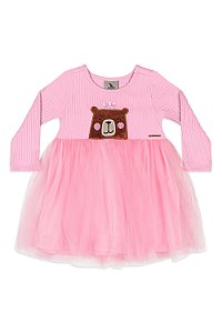 Vestido para Bebê em Ribana com Tule e Forro (Rosa) Quimby