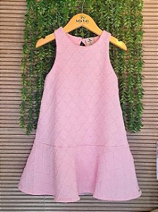 Vestido Infantil em Malha Texturizada com Recorte Godê Rosa