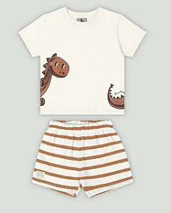 Conjunto Bebê Menino com Camiseta Dino e Bermuda Off White