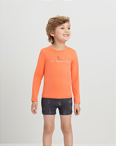 Conjunto Infantil com Camiseta FPS+50 e Sunga Boxer Laranja