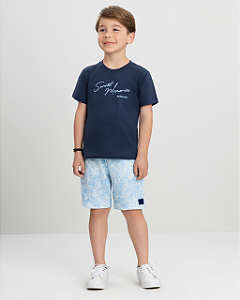 Conjunto Infantil Menino com Camiseta e Bermuda Sublimada Azul Marinho