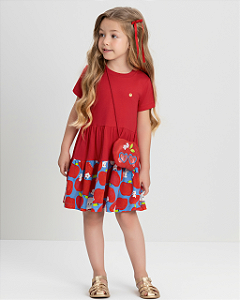 Vestido Infantil Maçãs com Bolsinha