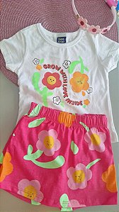 Conjunto de Menina Blusa e Short-Saia Flores