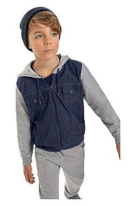 Jaqueta Infantil Masculino Moletom Jeans com Capuz