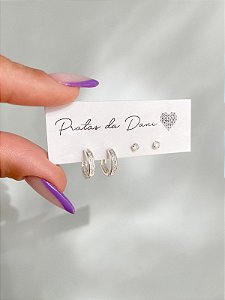 Mix de Argola Prata Cravejada com Brinco Ponto de Luz