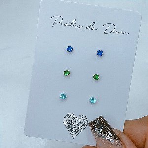 Mix  de Brincos Pedra Mini Coloridas em Prata