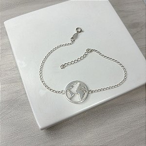 Pulseira Mapa Mundi em Prata