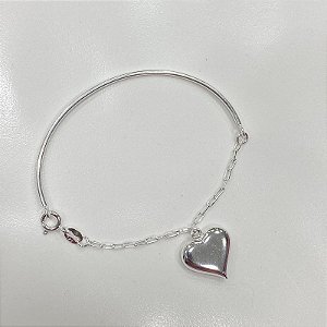 Bracelete em Prata com Pingente Coração
