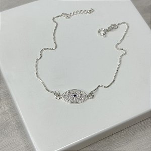 Pulseira Olho Grego Cravejada em Prata