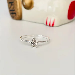 Anel Solitário Trabalhadinho Gota em Prata