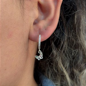 Argola Borboleta Colorida Cravejado com Zircônias em Prata