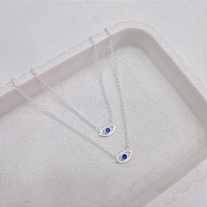 Escapulário Olho em Prata com Pedra azul