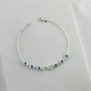 Pulseira Prata Olho Grego e Símbolo do Infinito