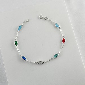Pulseira Prata com Pedras Navete Coloridas