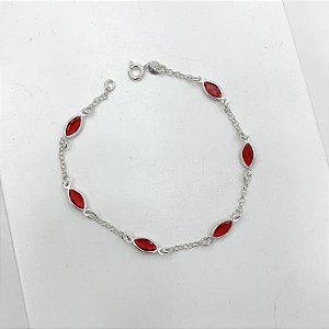 Pulseira Zircônias Navetes Vermelhas em Prata