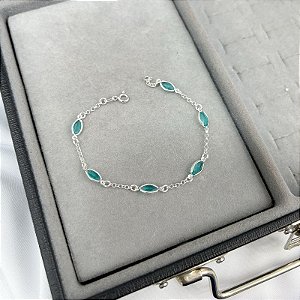 Pulseira Zircônias Navetes Azul em Prata