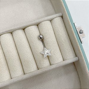 Piercing para umbigo Estrela Prata cravejada com Zircônias