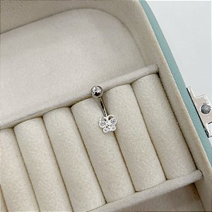 Piercing para umbigo Borboleta Prata cravejada com Zircônias