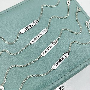 Pulseira Infantil Plaquinha Personalizada em Prata