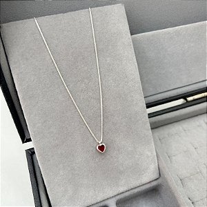 Colar Ponto de Luz Coração Vermelho em Prata