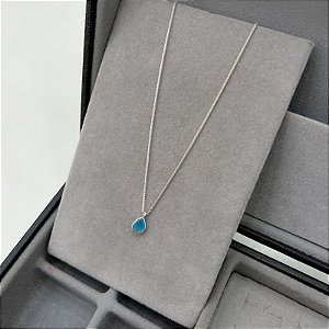 Colar Ponto de Luz Gota Azul Claro em Prata