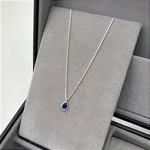 Colar Ponto de Luz Gota Azul em Prata