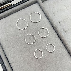 Mix Trio de Argolas Aro Torcido em Prata