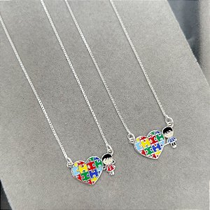 Colar Autismo Menino ou Menina em Prata