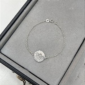 Pulseira Medalha Redonda Foto Gravação em Prata