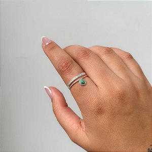 Anel Indiano Pedra Verde em Prata