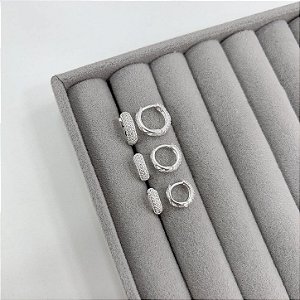 Mix Trio de Argolas Cravejadas Click em Prata