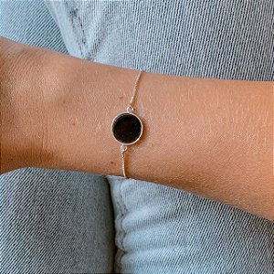 Pulseira Prata com Ônix Redonda