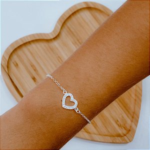 Pulseira Coração com Zircônias em Prata