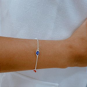 Pulseira em Prata com Olho Grego Coloridos