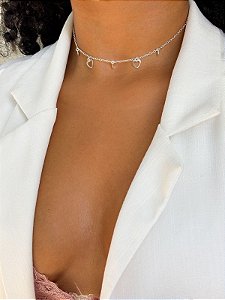 Choker Corações Pendurados em Prata