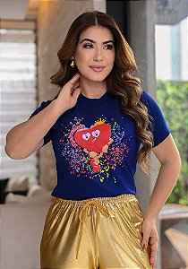 Camiseta Amado coração  explosão azul marinho