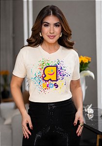 Camiseta Baby Look Explosão de Cores Off White